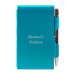 Quick Notes Alu-Notizblock blau mit Textgravur