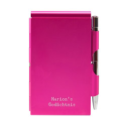 Quick Notes Alu-Notizblock pink mit Textgravur