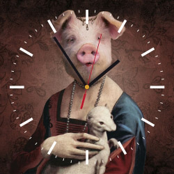 Wanduhr quadratisch - Frau Schwein