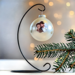 Weihnachtskugel mit Foto Silber und Ständer- Weihnachtsgeschenk