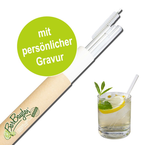 4 x Glastrinkhalme mit persönlicher Gravur 150 mm