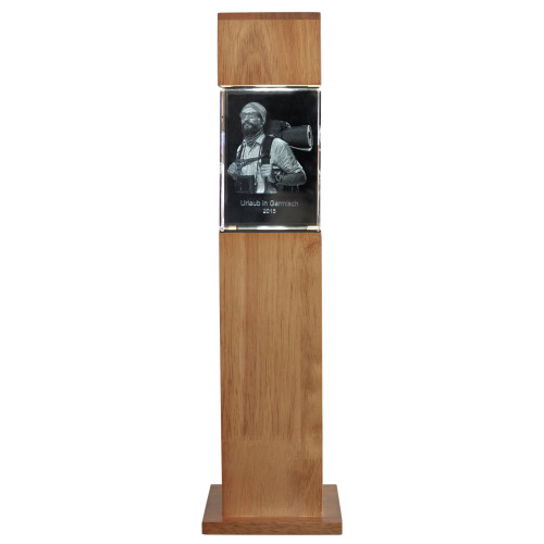 3D Glasfoto mit Leuchtstele Holz M hoch