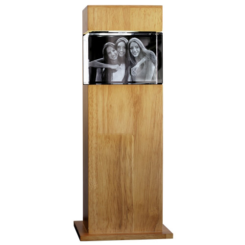 3D Glasfoto mit Leuchtstele Holz L quer