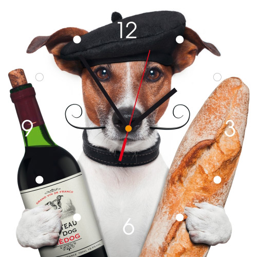 Wanduhr My Clock - Hund mit Wein