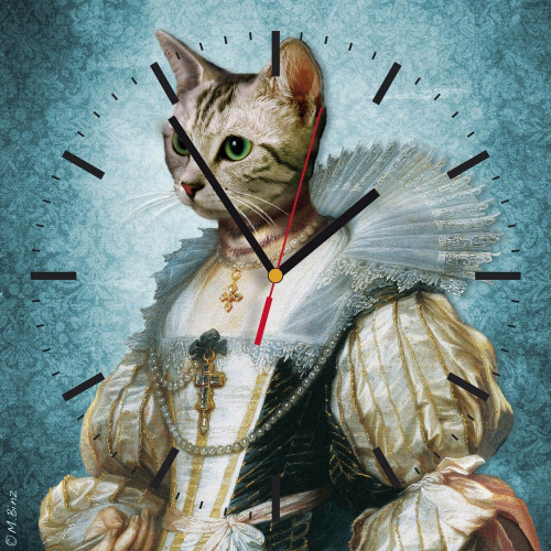 Wanduhr quadratisch - Katzen-Prinzessin blau