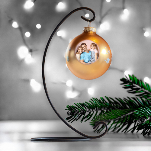 Christbaumkugel personalisiert mit Foto Gold Set mit Ständer