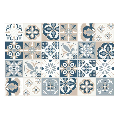 Vinyl Teppich MATTEO 60x90 cm Mosaik Blau-Beige