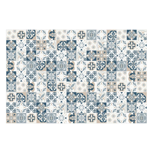 Vinyl Teppich MATTEO 90x135 cm Mosaik Blau-Beige