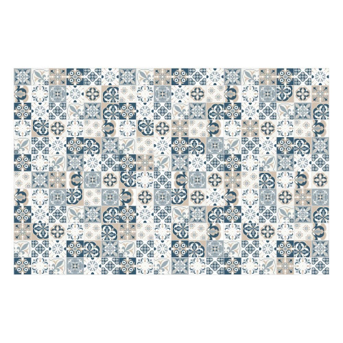 Vinyl Teppich MATTEO 118x180 cm Mosaik Blau-Beige