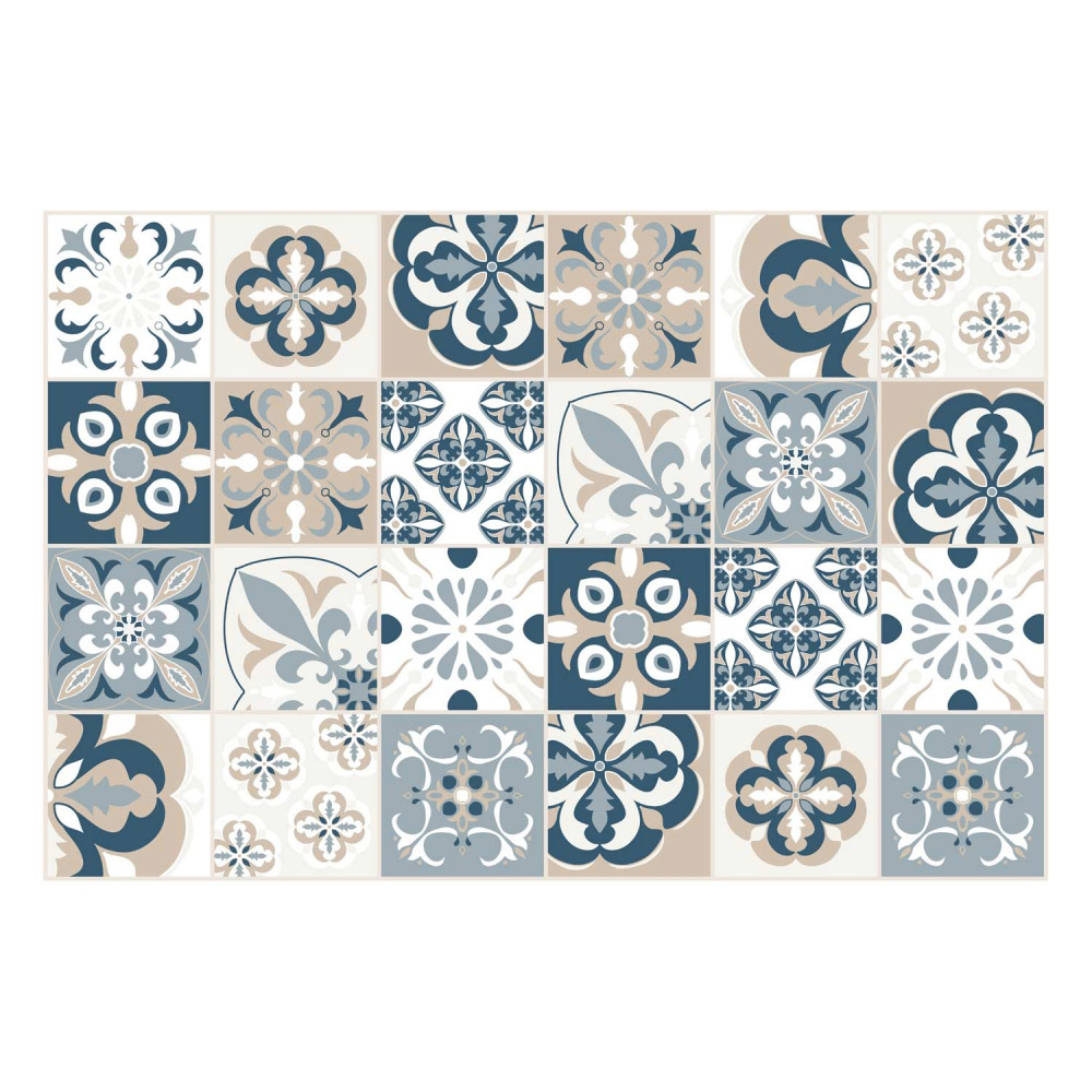 60 Bodenmatte MATTEO | x cm Blau-Beige Contento - Vinyl bedruckt Mosaik 90