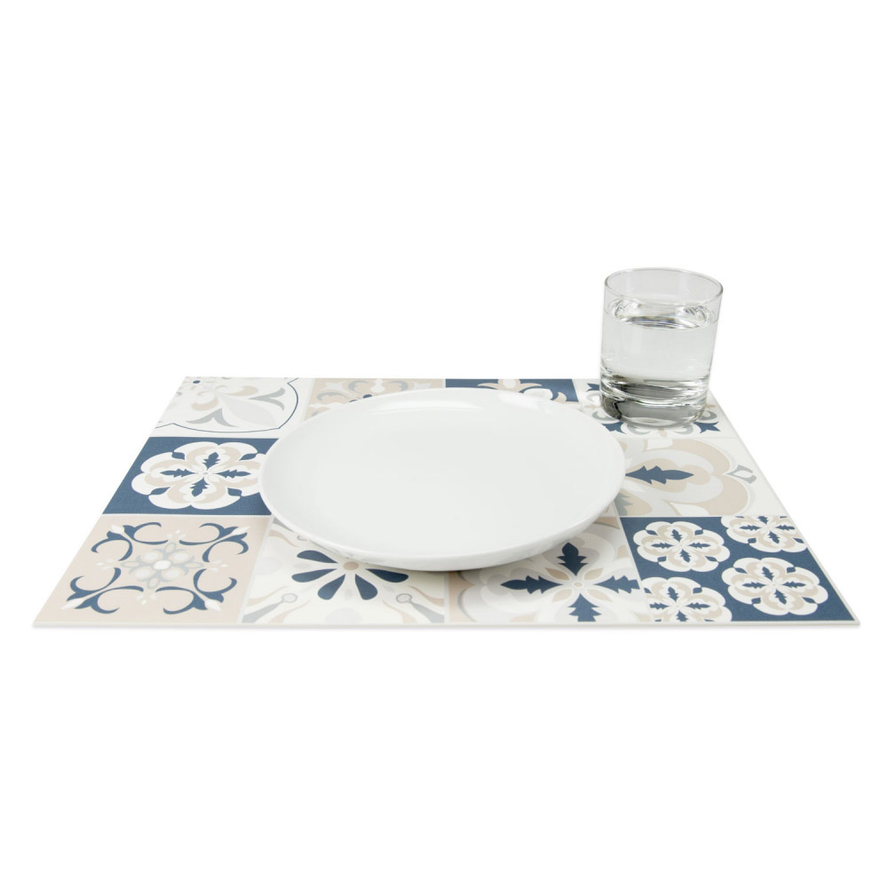 Tischset Vinyl bedruckt 40 x 30 cm - Motiv MOSAIK BEIGE-BLAU | Contento | Tischsets