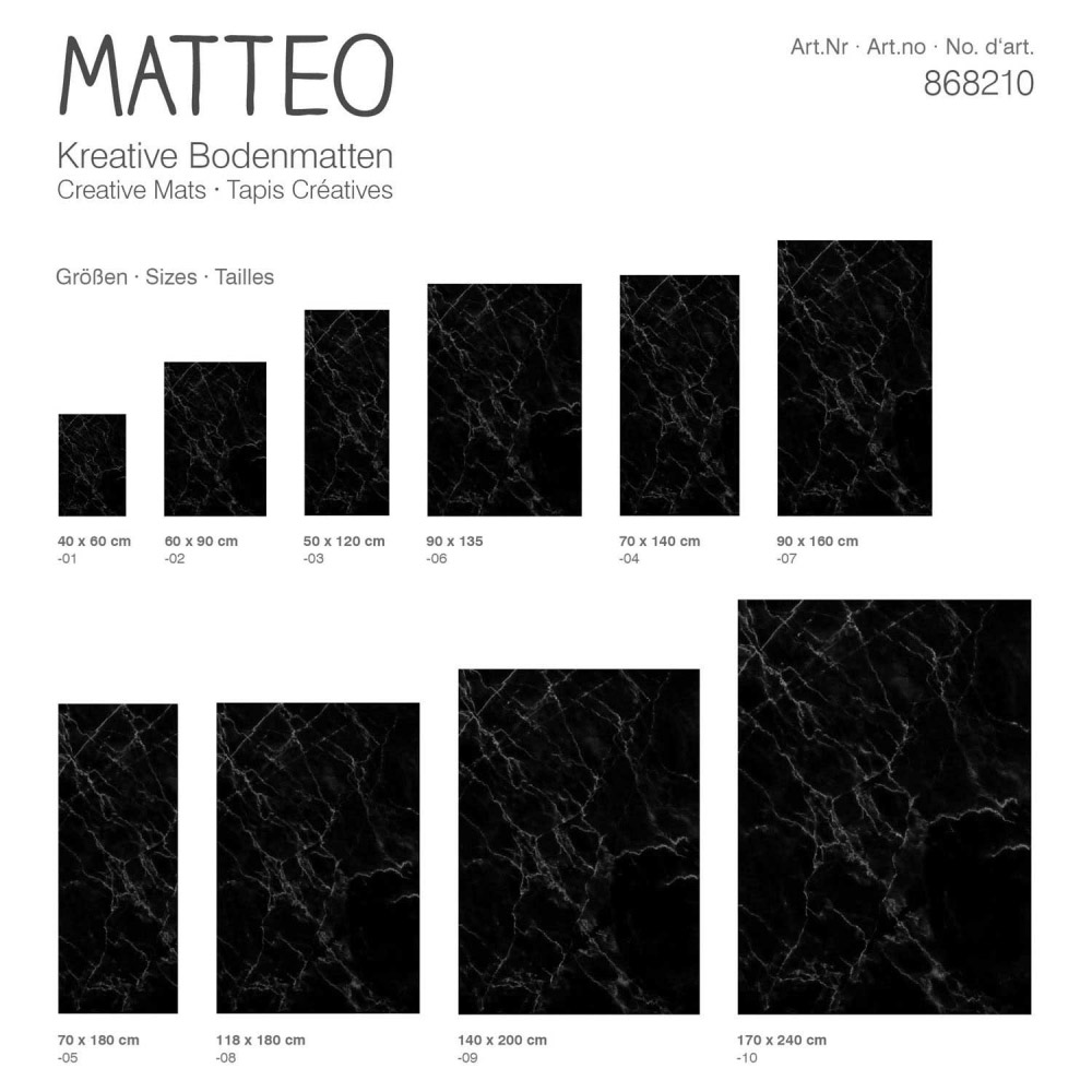 MATTEO Bodenmatte Vinyl bedruckt 60 x 90 cm Marmor Schwarz | Contento