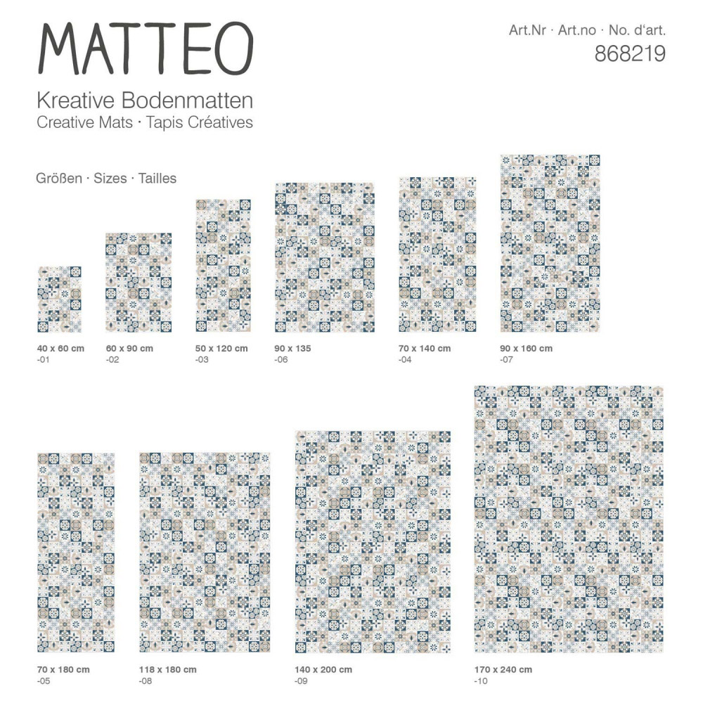 MATTEO Bodenmatte Vinyl bedruckt 60 x 90 cm - Mosaik Blau-Beige | Contento