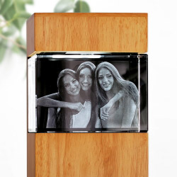 Fotogeschenke 3D Glasfoto mit Leuchtstele Holz L quer